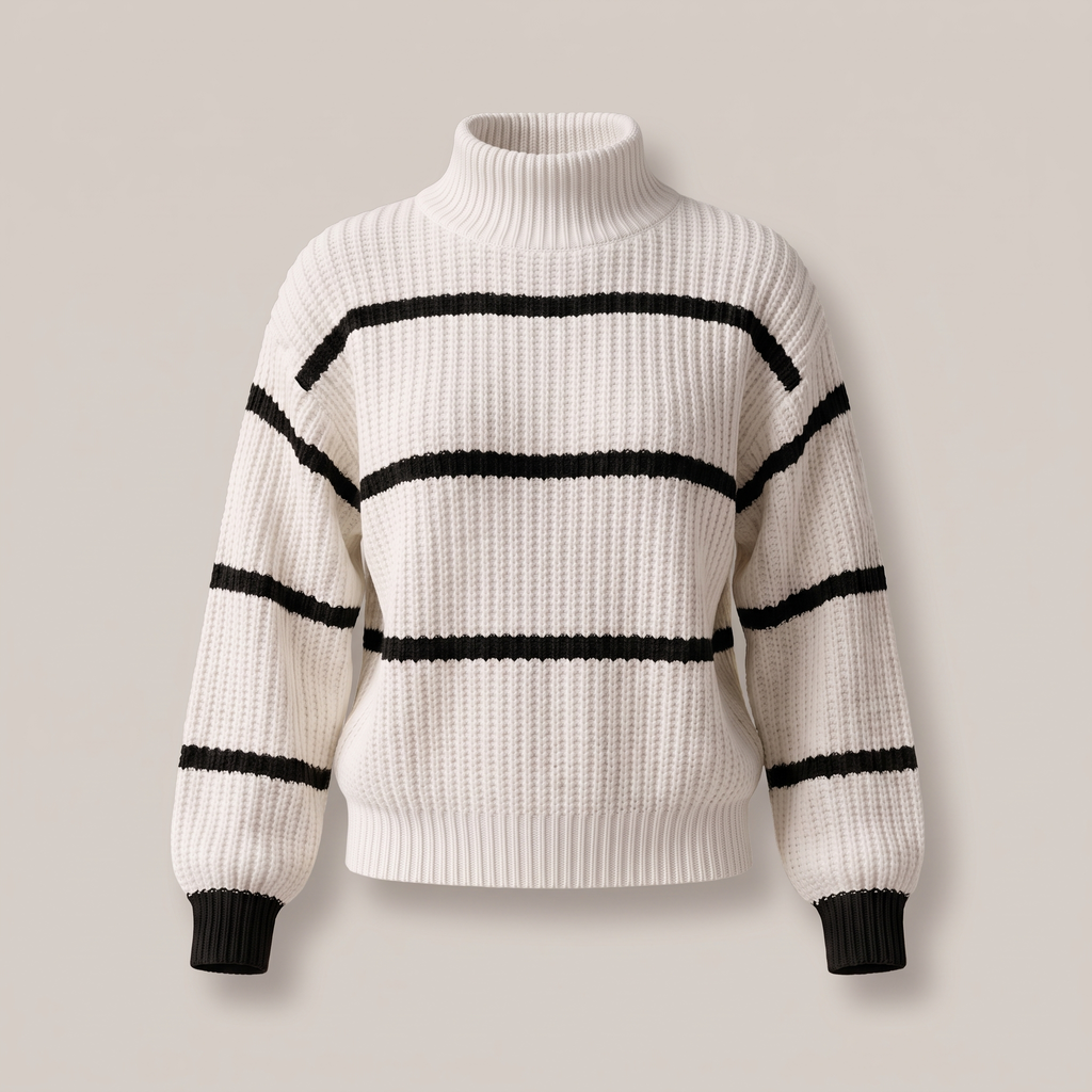 SERELLE STAND COLLAR STRIPED SWEATER