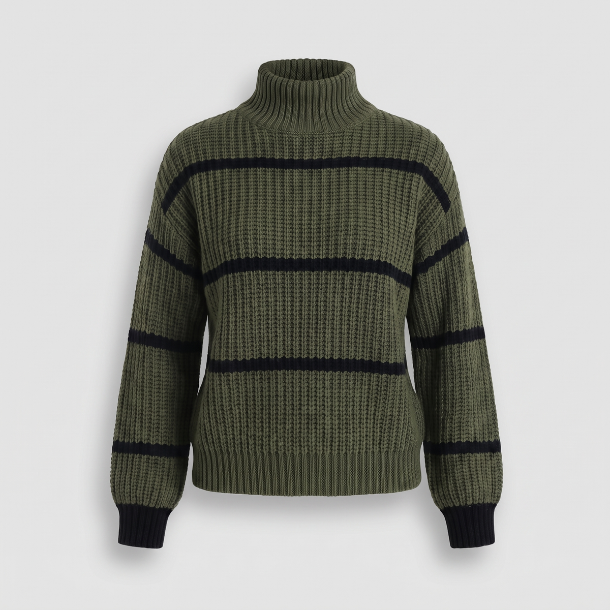SERELLE STAND COLLAR STRIPED SWEATER