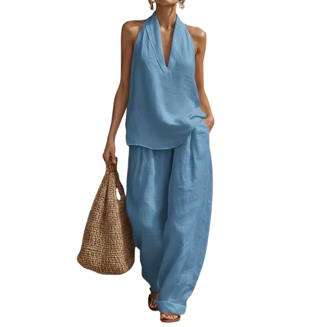 Ismerie | Conjunto Fluido de Dos Piezas con Escote Halter