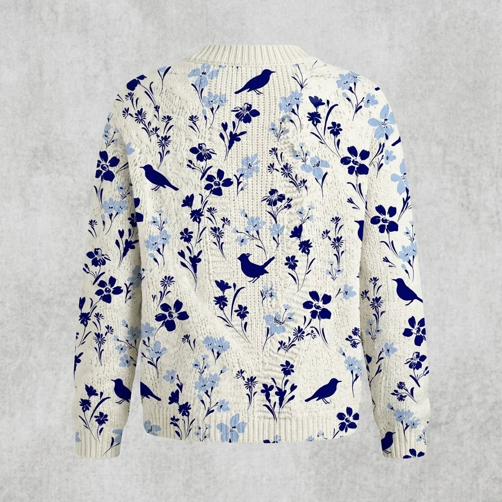 Vintage Flower Art Print Buttoned Cardigan