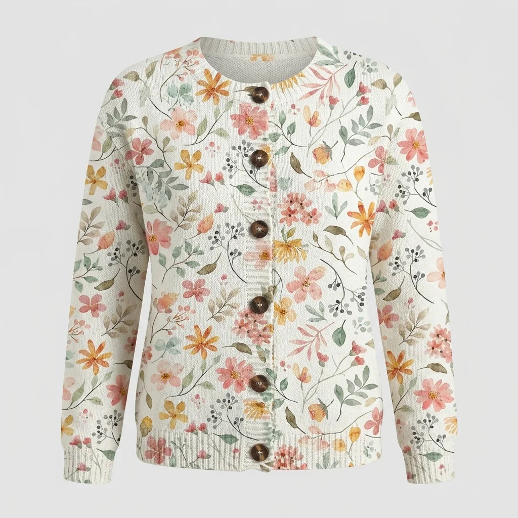 Fresh Little Flowers Print Buttoned Cardigan