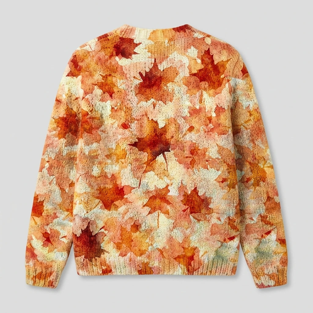Maple Leaf Autumn Art Print Buttoned Cardigan