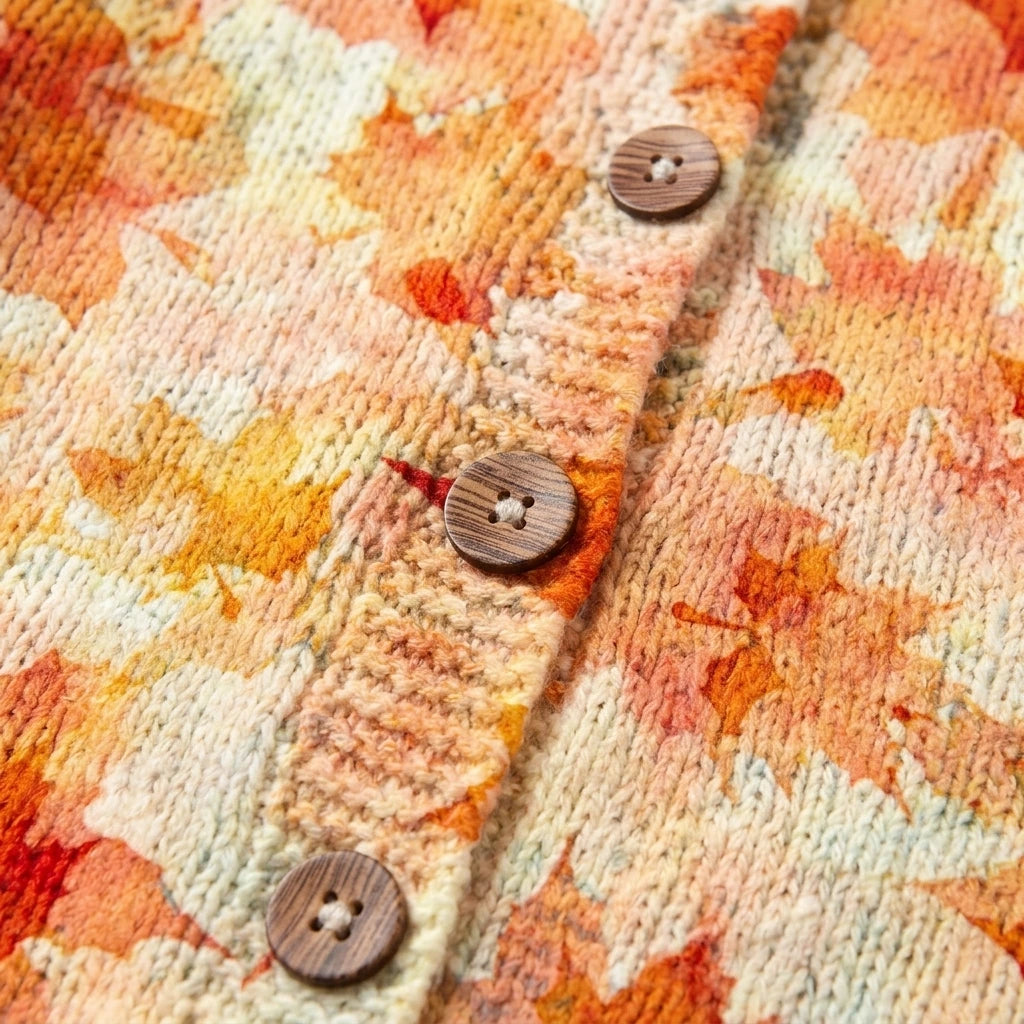 Maple Leaf Autumn Art Print Buttoned Cardigan