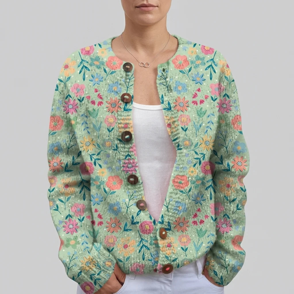 Floral Pattern Print Buttoned Cardigan