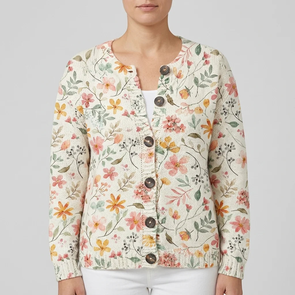 Fresh Little Flowers Print Buttoned Cardigan