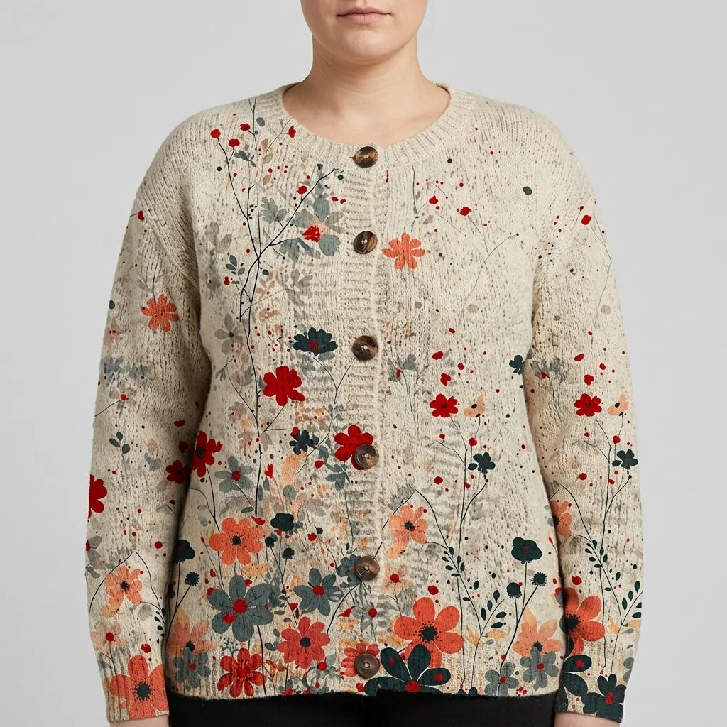 Vintage Flower Art Print Buttoned Cardigan