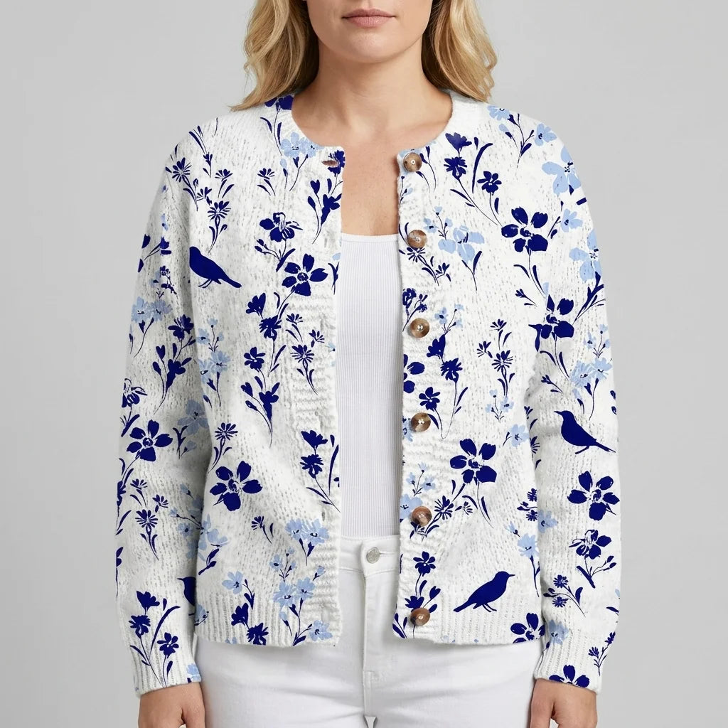 Vintage Flower Art Print Buttoned Cardigan